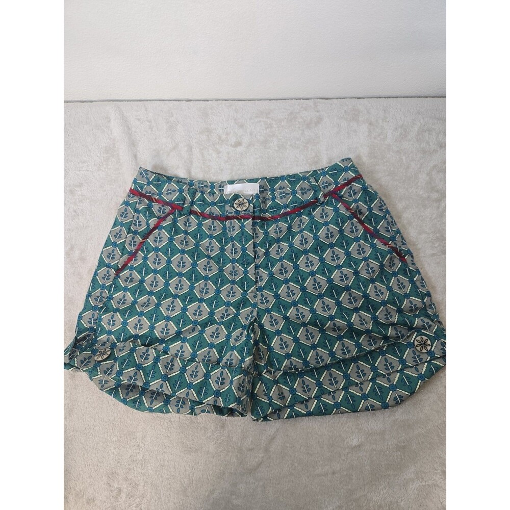 Corey Lynn Calter Teal Geometric Tile Print Cotton Shorts Size 6 Boho Retro